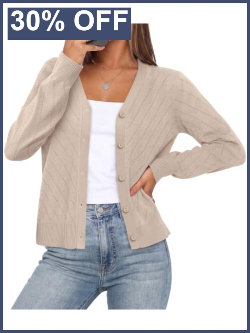 Lightweight Open Knit Cardigan Long Sleeve V Neck Button Shrug